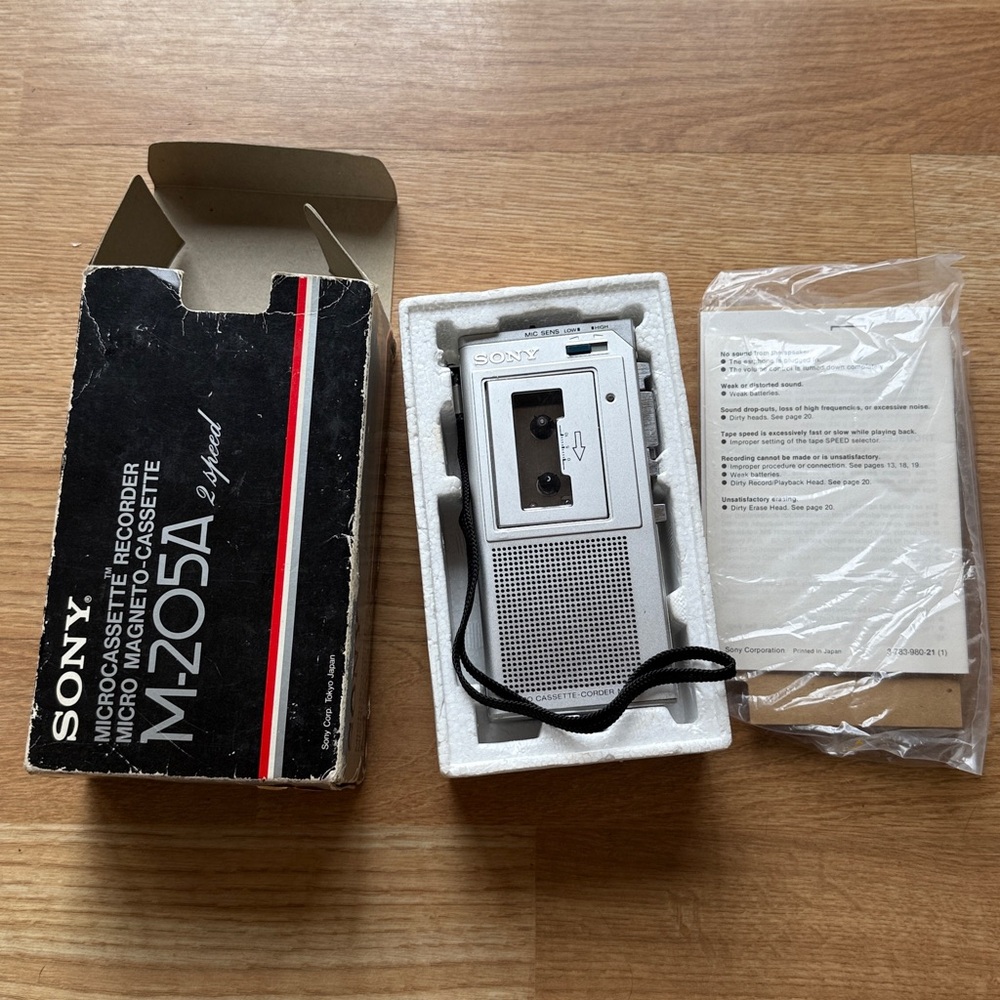 Vintage Sony M-205A Microcassette Recorder in Box
